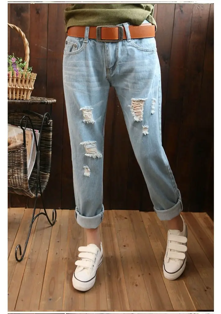Women Ripped Denim Harem Pants 9/10 Length Casual Distressed — feature 6