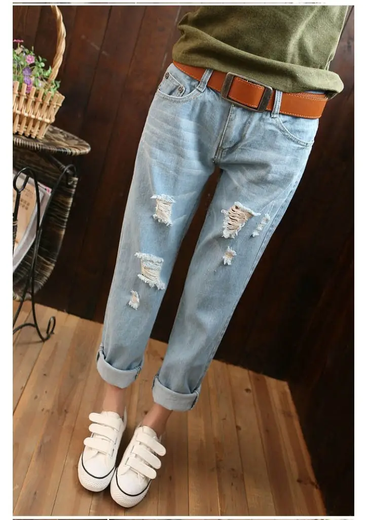 Women Ripped Denim Harem Pants 9/10 Length Casual Distressed — feature 7