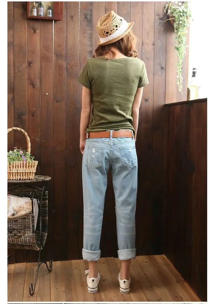 Women Ripped Denim Harem Pants 9/10 Length Casual Distressed — feature 8