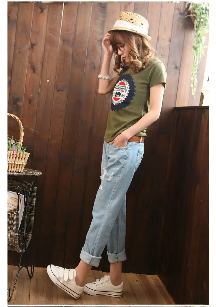 Women Ripped Denim Harem Pants 9/10 Length Casual Distressed — feature 9