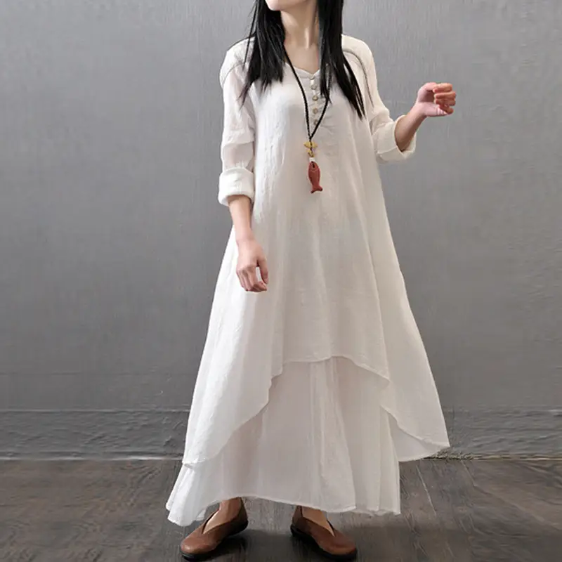 Black Long Swing Linen Dress Artistic Large - Image 9