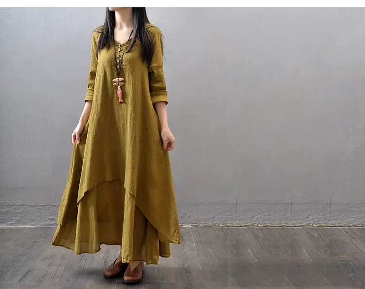 Black Long Swing Linen Dress Artistic Large — feature 10