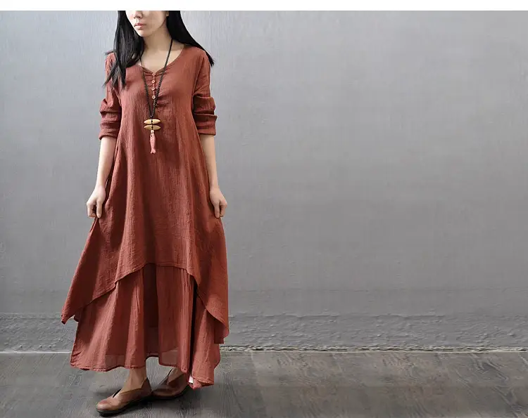 Black Long Swing Linen Dress Artistic Large — feature 14