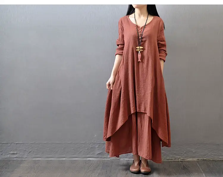 Black Long Swing Linen Dress Artistic Large — feature 15