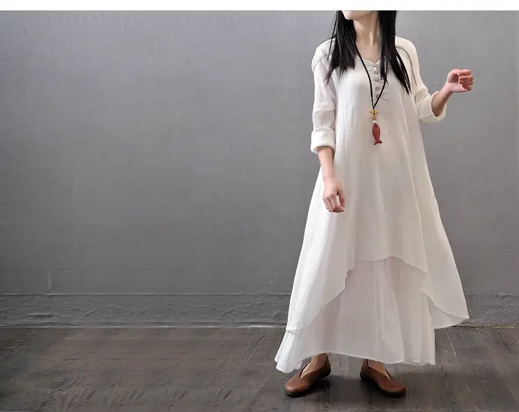 Black Long Swing Linen Dress Artistic Large — feature 3