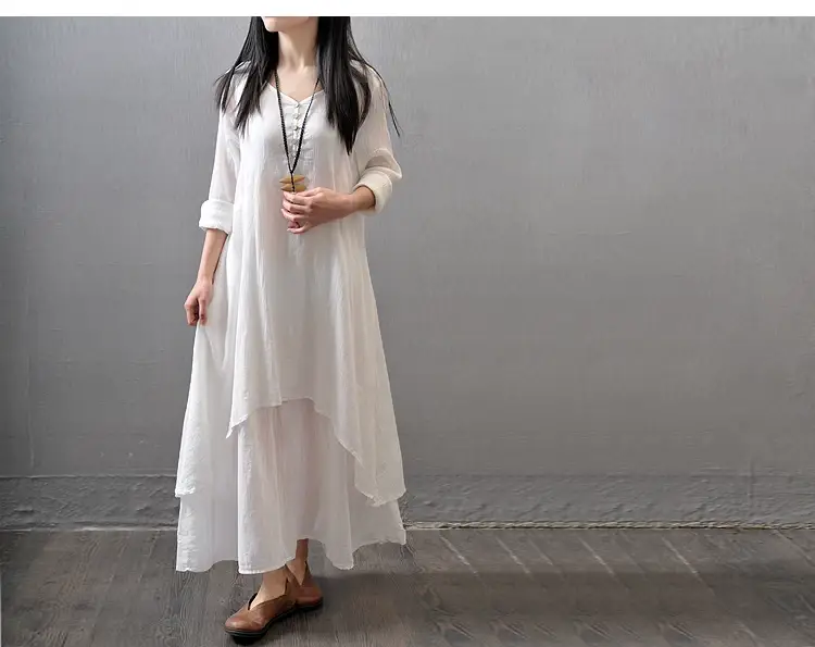 Black Long Swing Linen Dress Artistic Large — feature 6