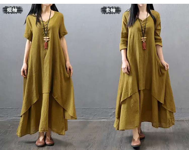 Black Long Swing Linen Dress Artistic Large — feature 7
