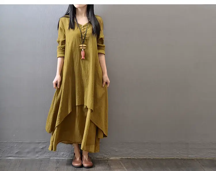 Black Long Swing Linen Dress Artistic Large — feature 8