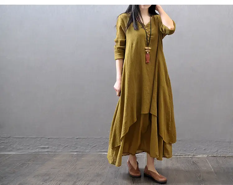 Black Long Swing Linen Dress Artistic Large — feature 9