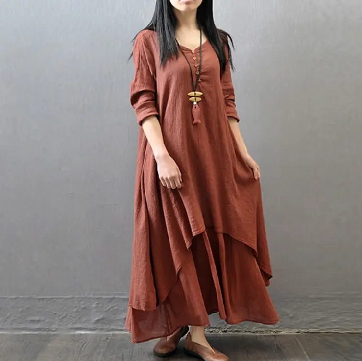 Black Long Swing Linen Dress Artistic Large - Image 4