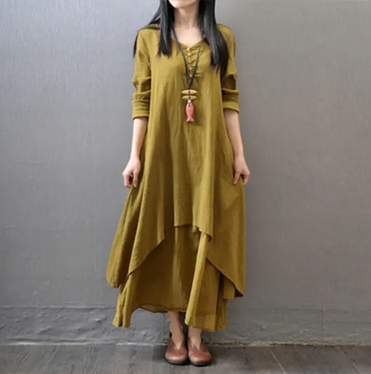 Black Long Swing Linen Dress Artistic Large - Image 5