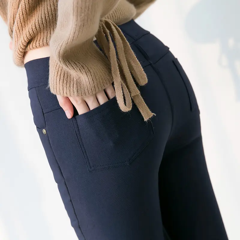 2025 Black Elastic Flap Pocket Leg Pants Women Large - Image 3