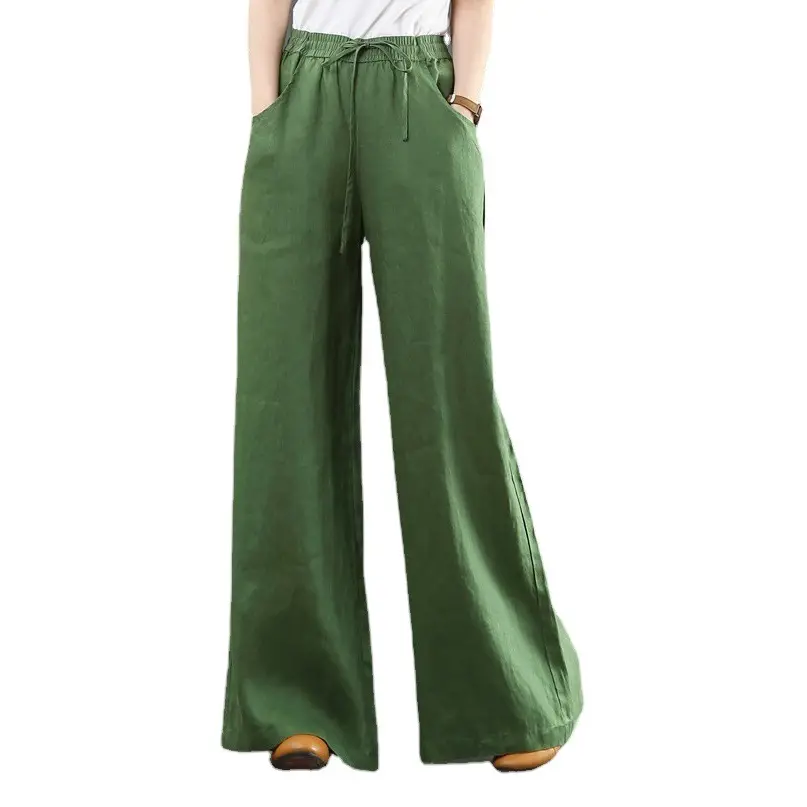 Women's Wide Leg Linen Pants High Waist Loose Fit Grey
