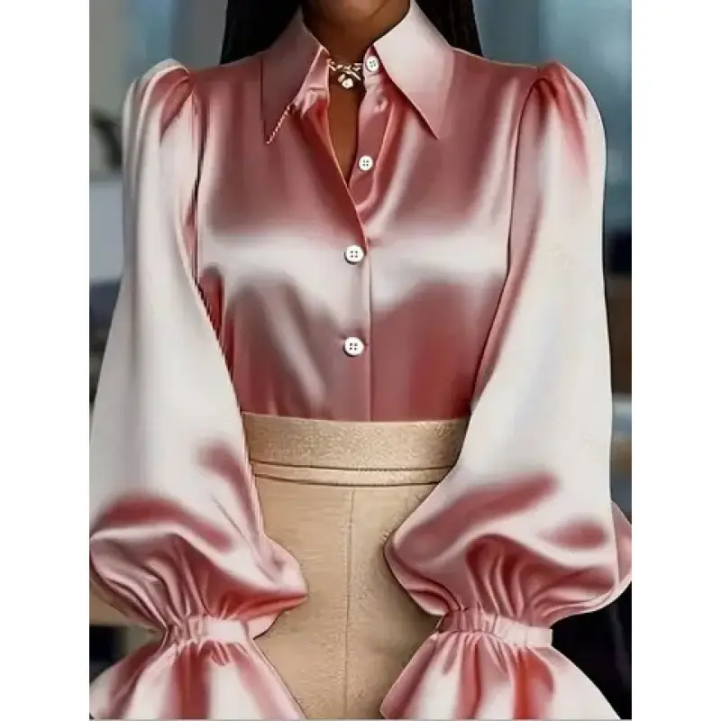 Green Satin Puff Sleeve Women's Shirt - Image 5