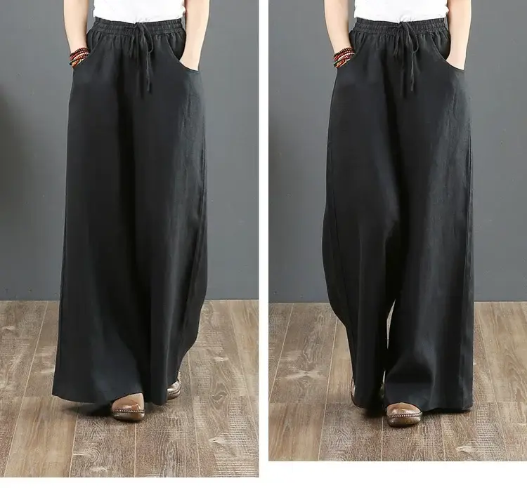 Women Cotton Linen Wide Leg Pants White High Waist — feature 12