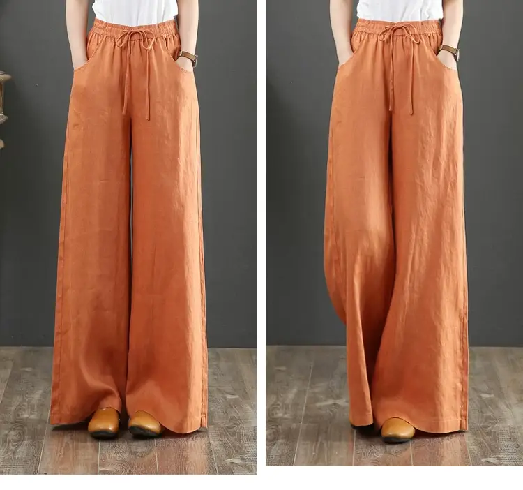 Women Cotton Linen Wide Leg Pants White High Waist — feature 17