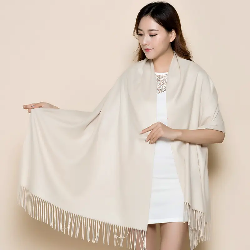 Women's Japanese Style Fringed Shawl Cream Cashmere