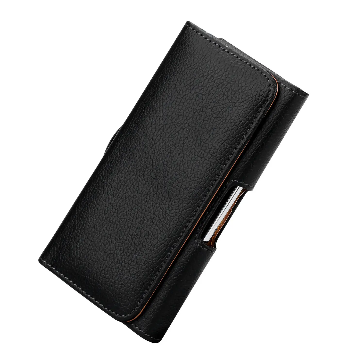 Black Leather Mobile Phone Waist Bag with Gold Trim — feature 12