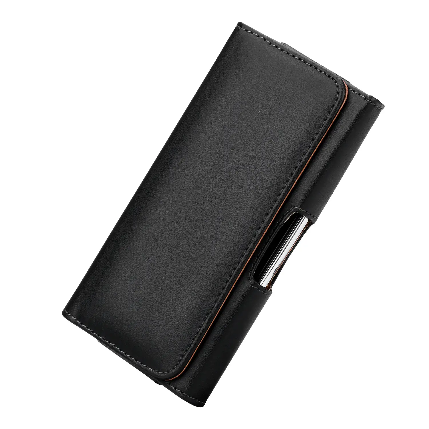 Black Leather Mobile Phone Waist Bag with Gold Trim — feature 14