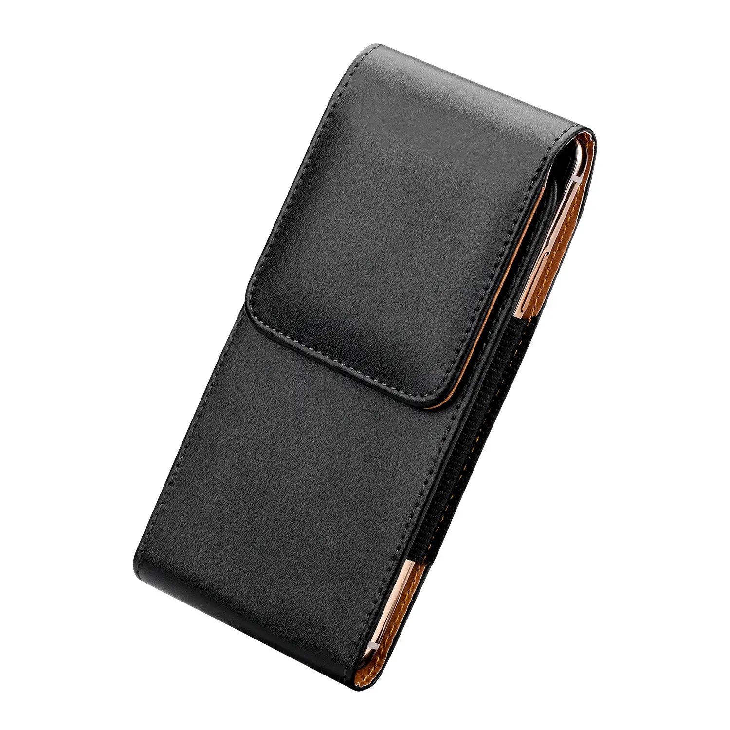 Black Leather Mobile Phone Waist Bag with Gold Trim — feature 20