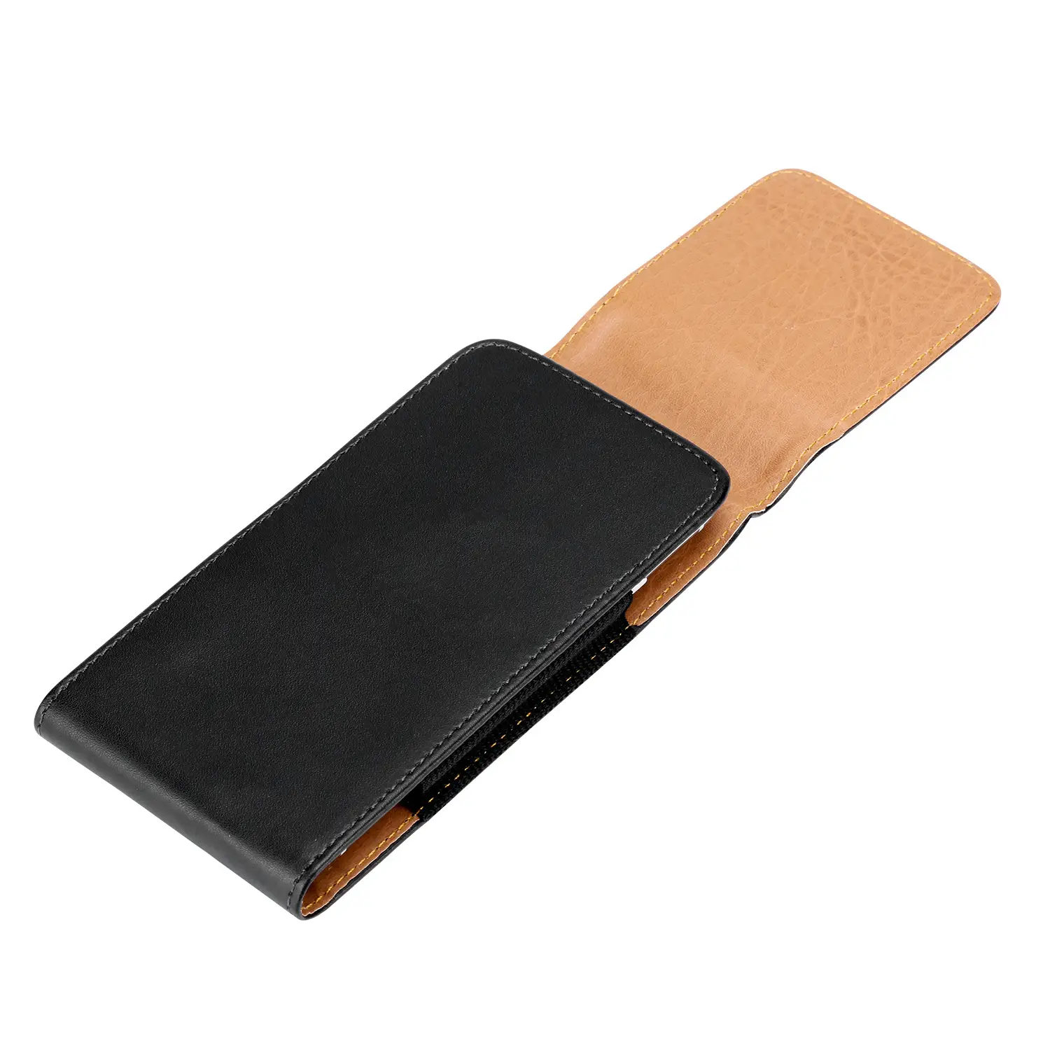 Black Leather Mobile Phone Waist Bag with Gold Trim — feature 23