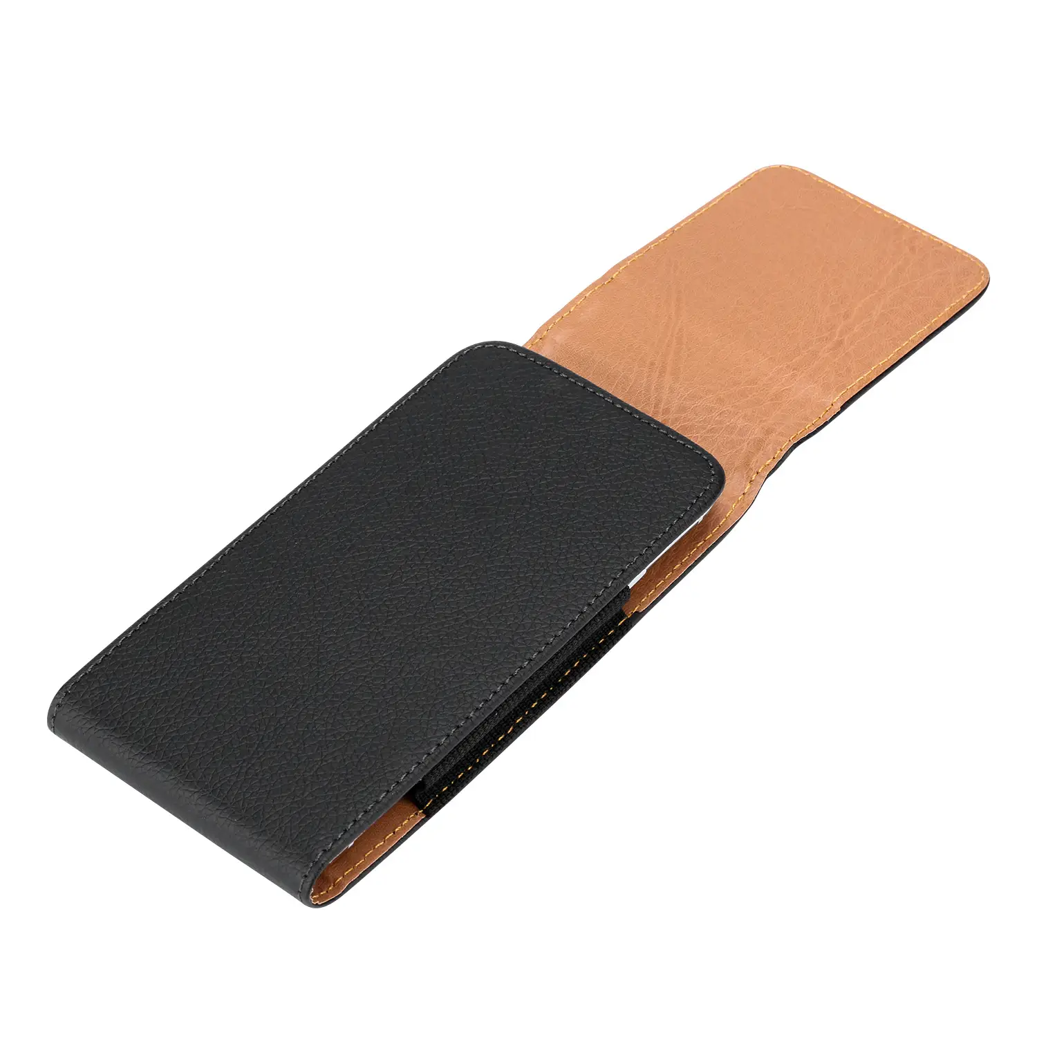 Black Leather Mobile Phone Waist Bag with Gold Trim — feature 28