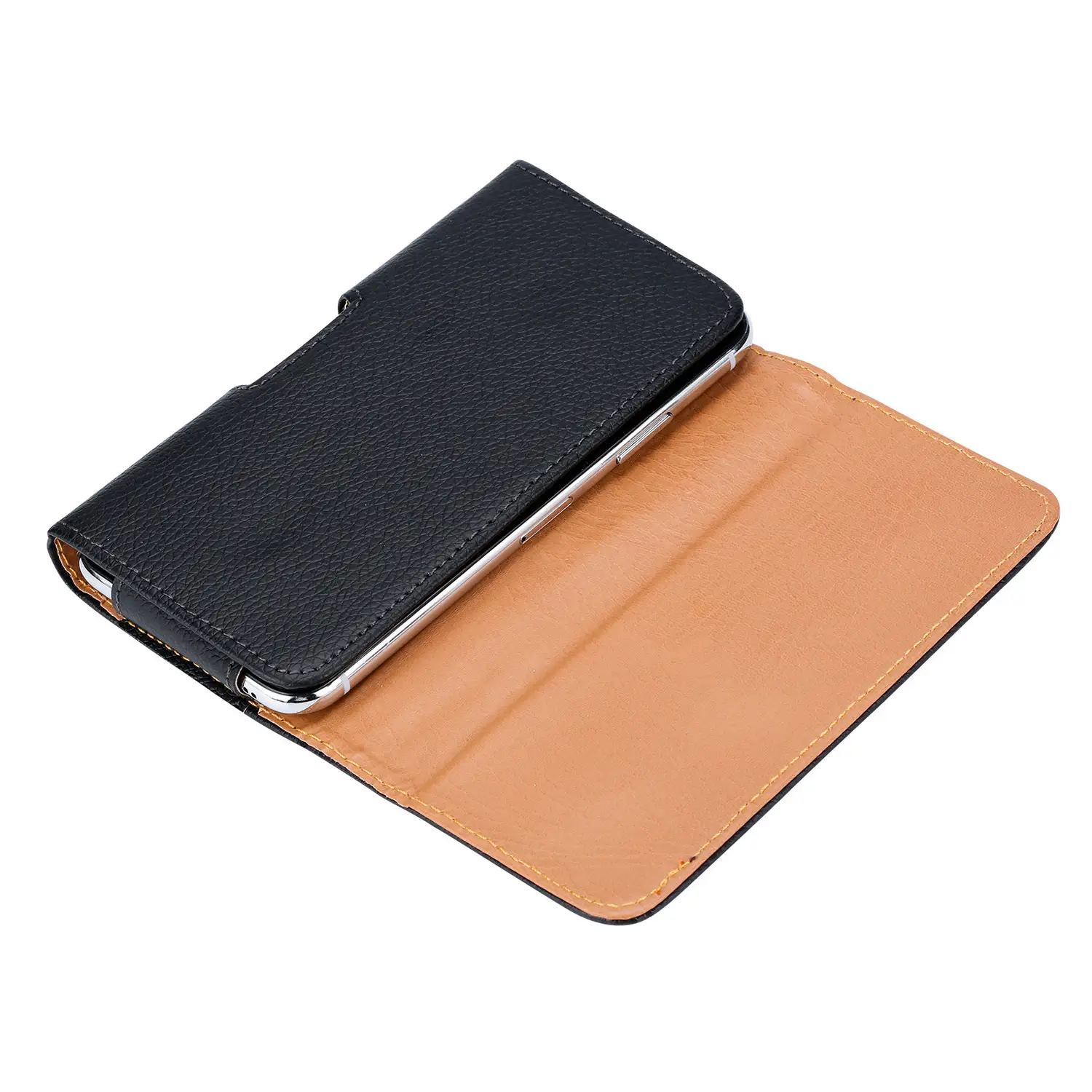 Black Leather Mobile Phone Waist Bag with Gold Trim — feature 8