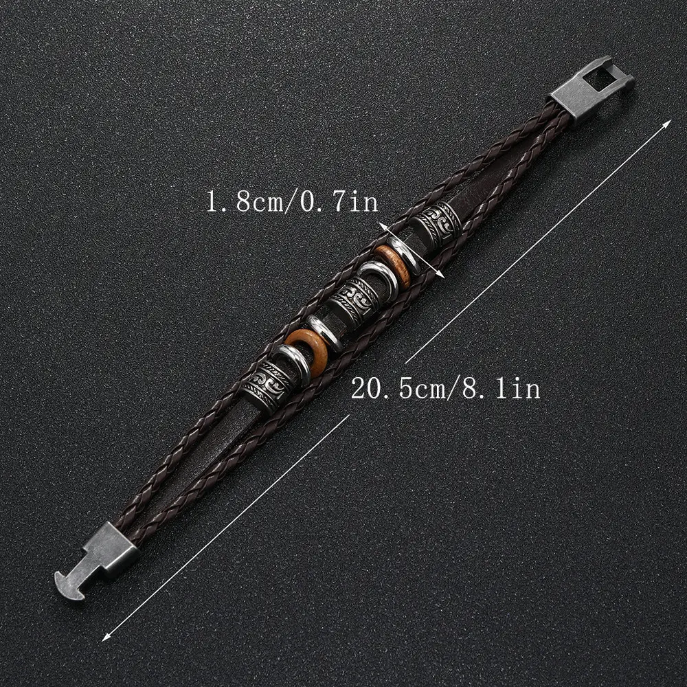 Punk Vintage Buckle Bracelet for Men Leather Multi-layer Beaded — feature 11