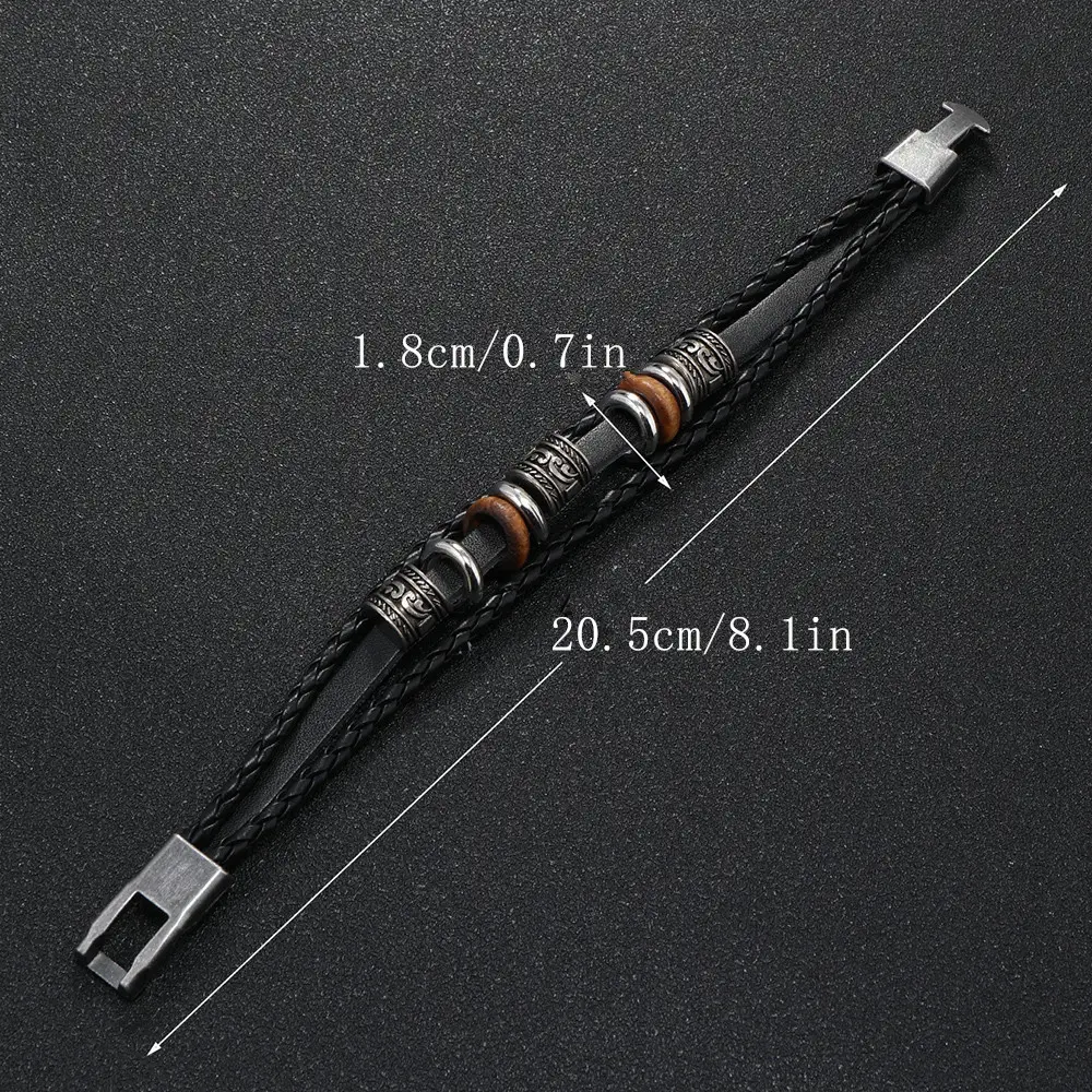 Punk Vintage Buckle Bracelet for Men Leather Multi-layer Beaded — feature 16