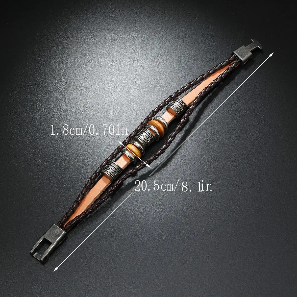 Punk Vintage Buckle Bracelet for Men Leather Multi-layer Beaded — feature 26