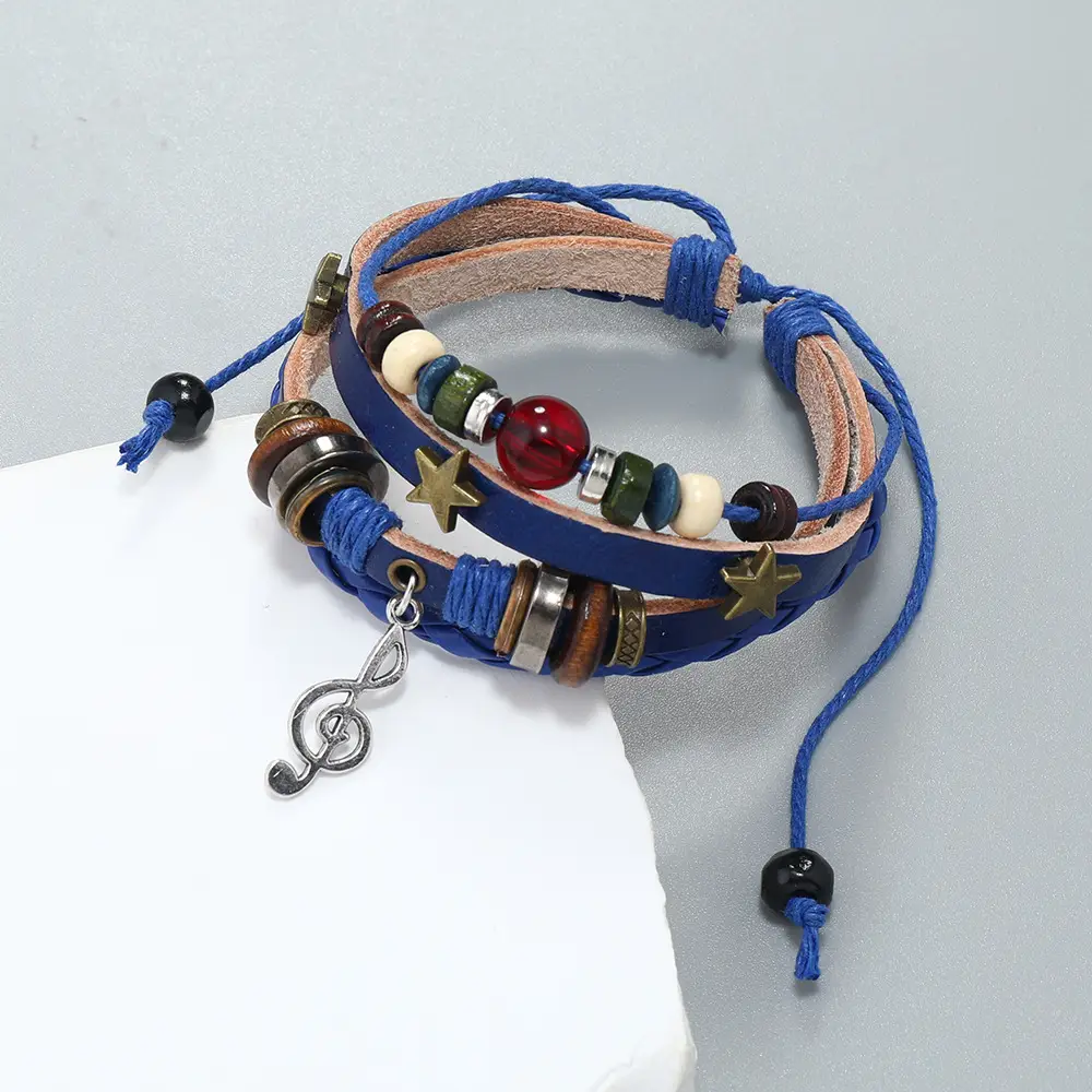 Woven Vintage Bracelet Blue Beaded Alloy Note - Image 8