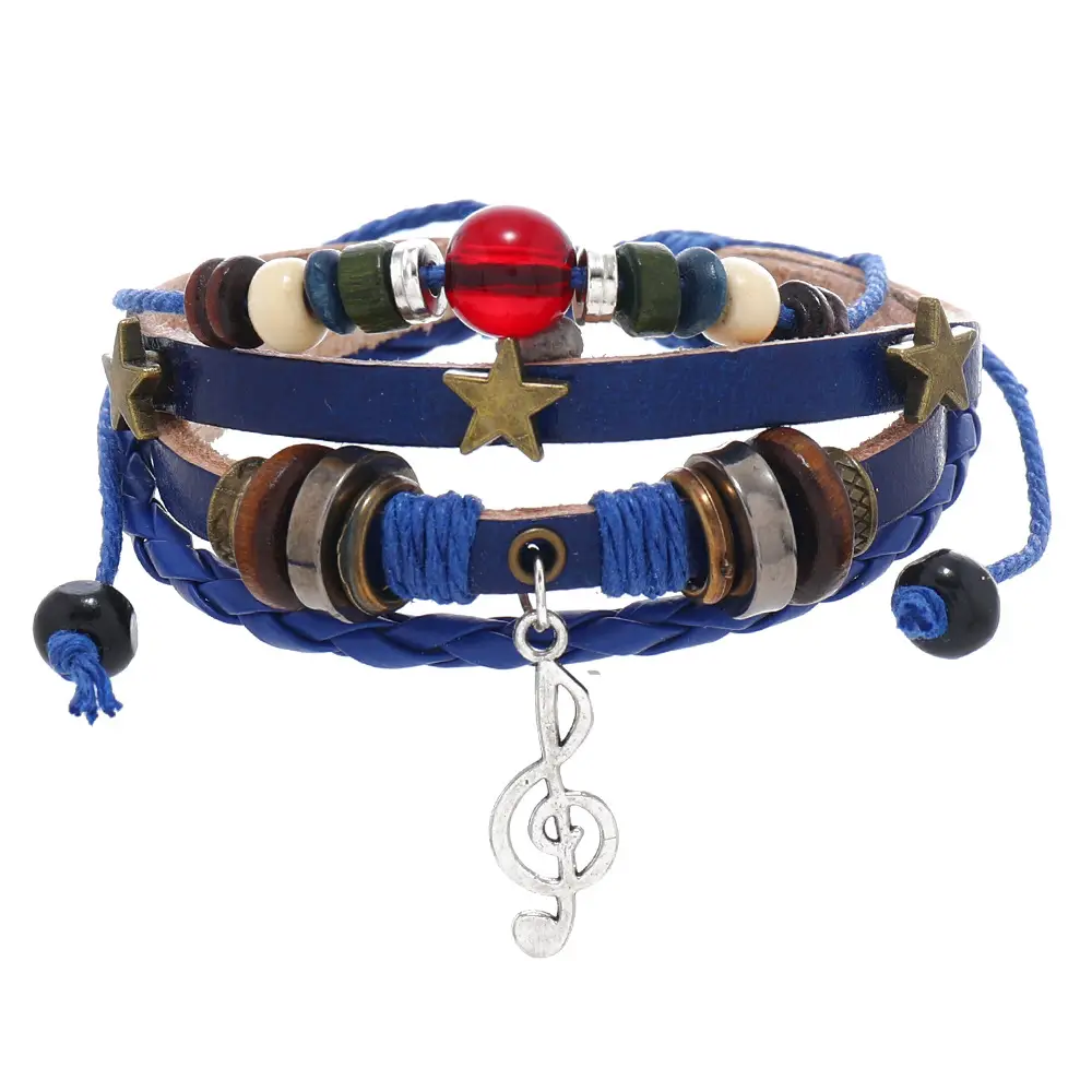 Woven Vintage Bracelet Blue Beaded Alloy Note - Image 3