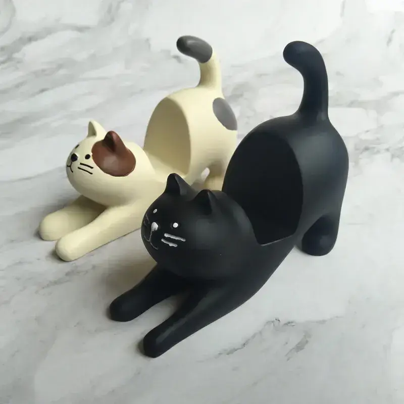 Black Resin Cat Mobile Phone Holder Ornament
