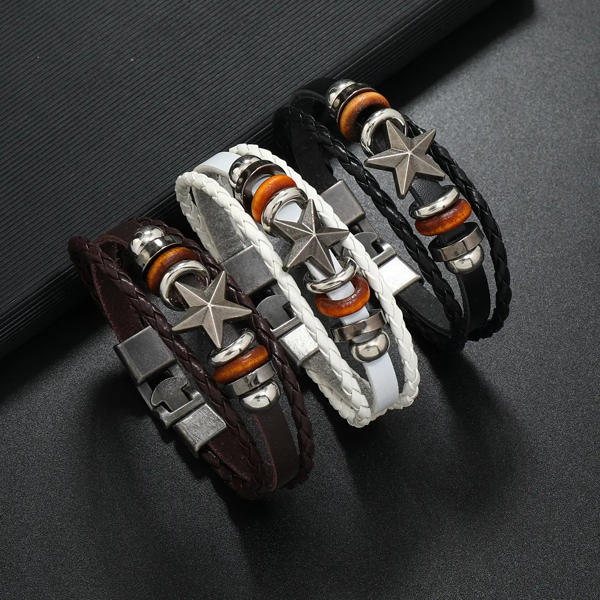 Men's Five-Point Star Buckle Braided Leather Bracelet - Image 5