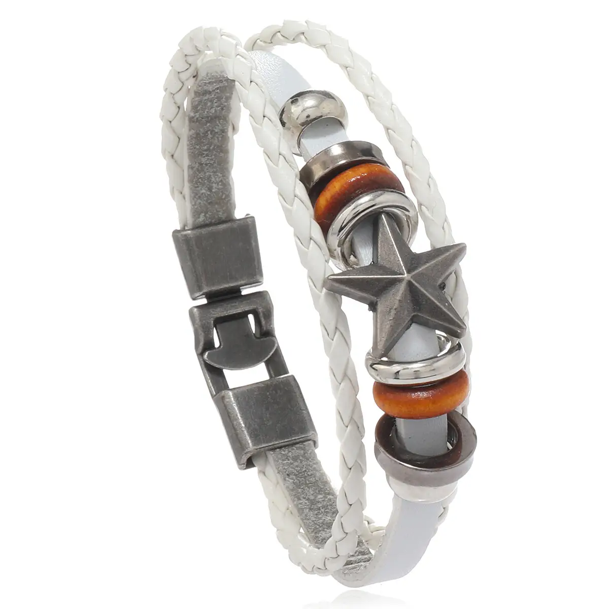 Men's Five-Point Star Buckle Braided Leather Bracelet - Image 4