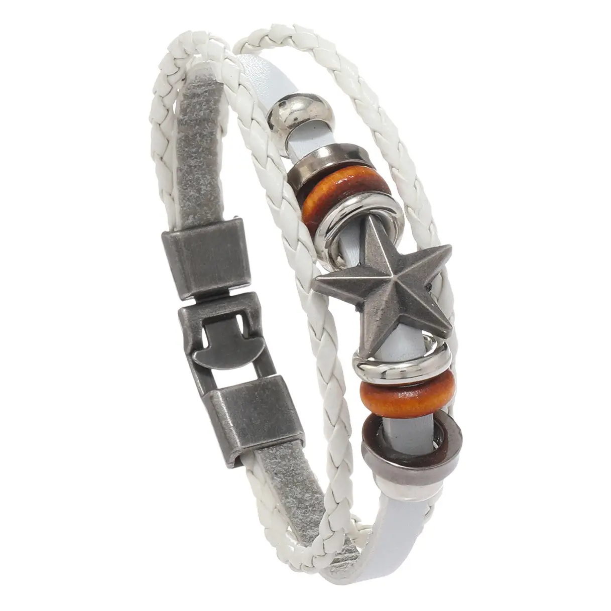 Men's Five-Point Star Buckle Braided Leather Bracelet