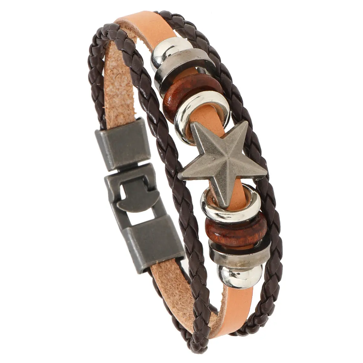 Men's Five-Point Star Buckle Braided Leather Bracelet - Image 2