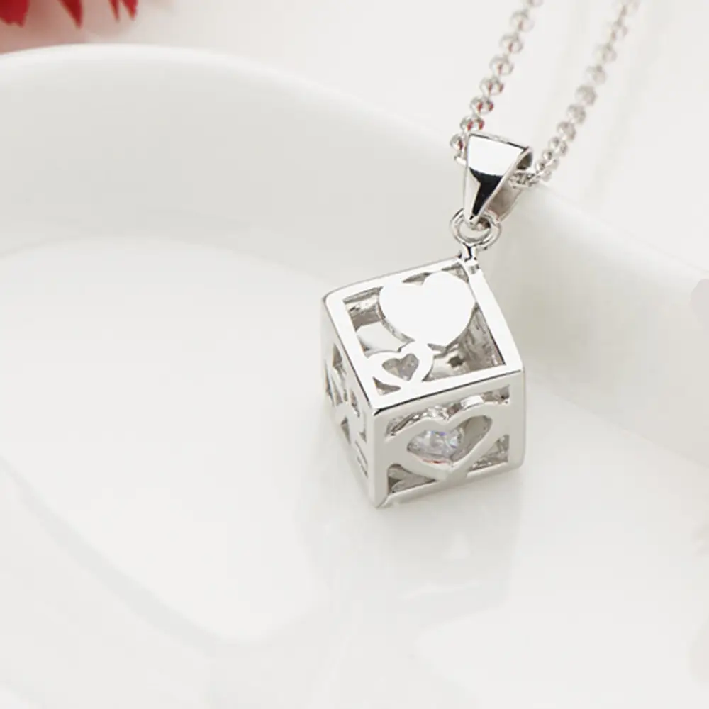 Korean Style Love Window Rubik's Cube Pendant Necklace - Image 2