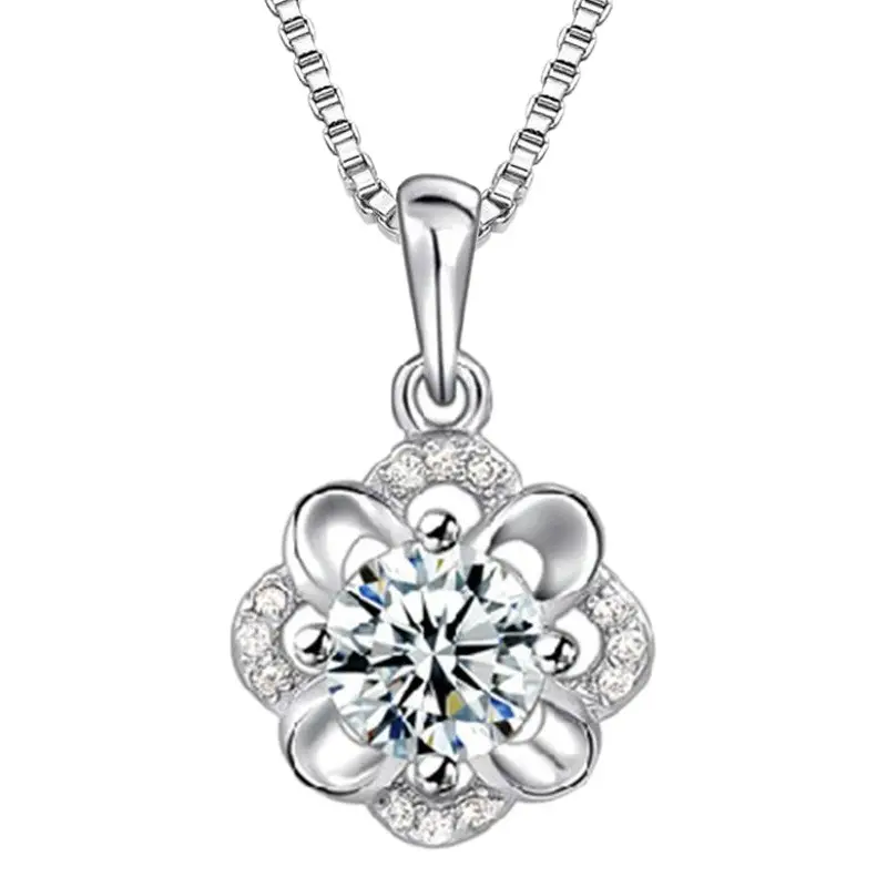 Silver Plated Flower Pendant Necklace for Women