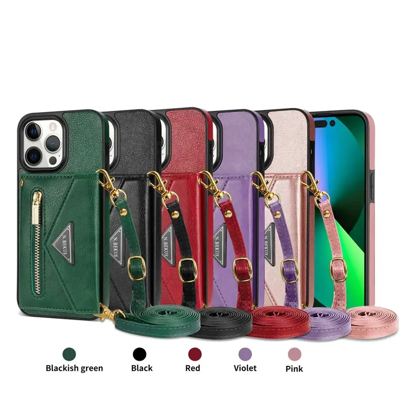iPhone 17 Pro Max Leather Crossbody Case with Card Holder
