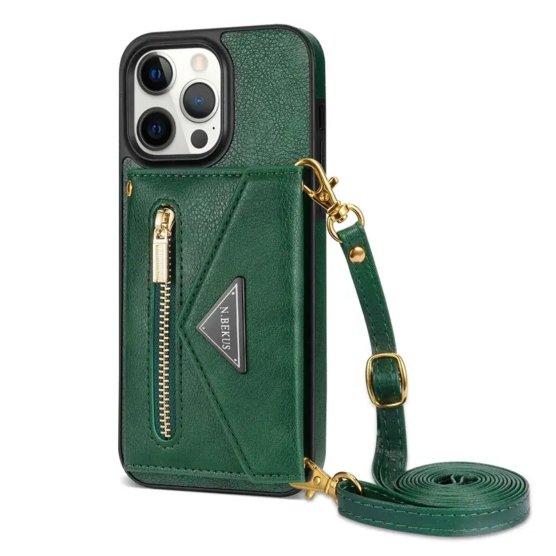 iPhone 17 Pro Max Leather Crossbody Case with Card Holder