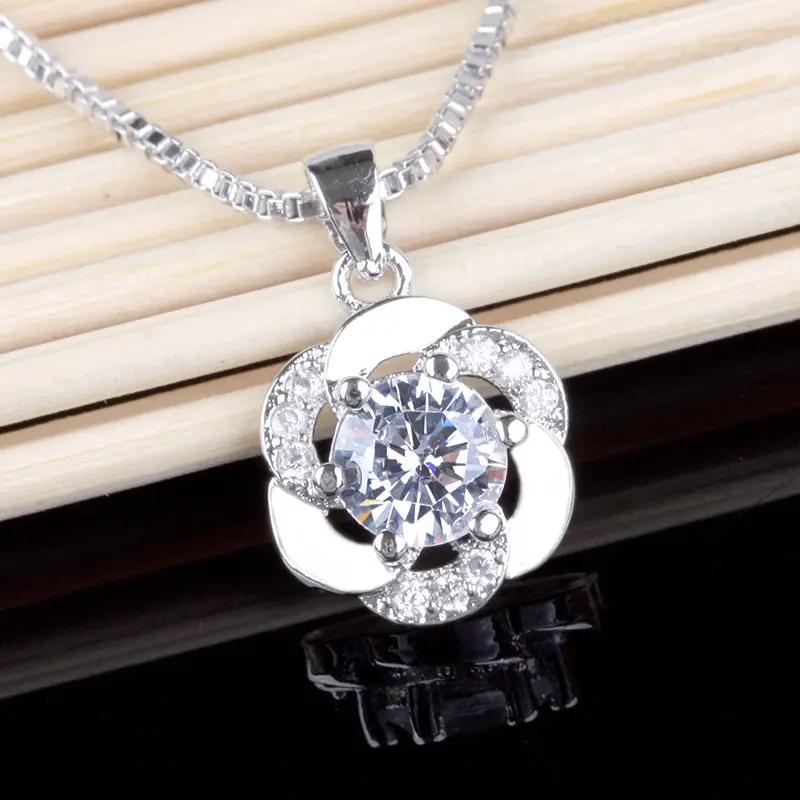 Silver Cross-Braceled Flower Pendant Necklace for Women - Image 2