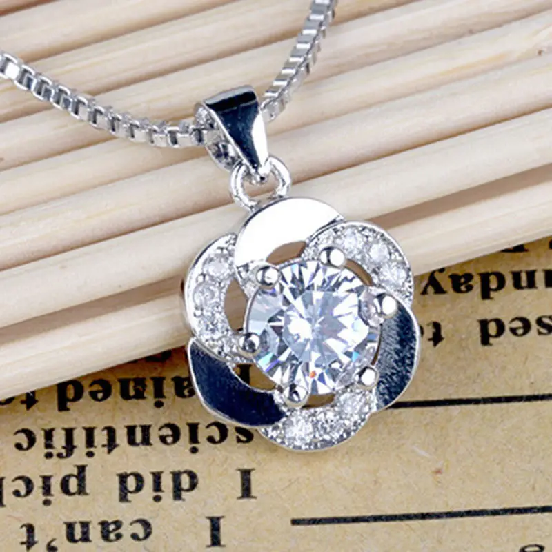 Silver Cross-Braceled Flower Pendant Necklace for Women - Image 3