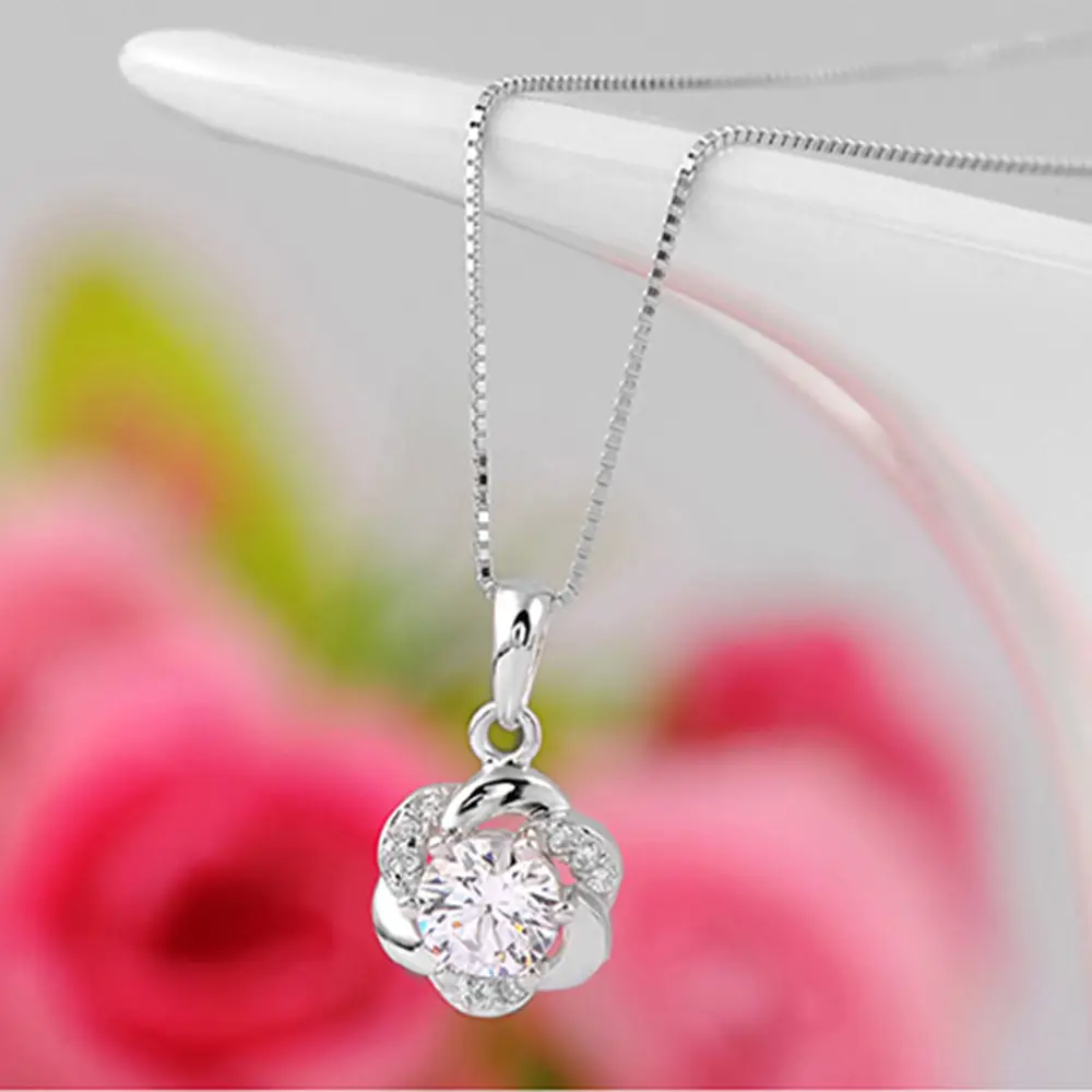 Silver Cross-Braceled Flower Pendant Necklace for Women - Image 4