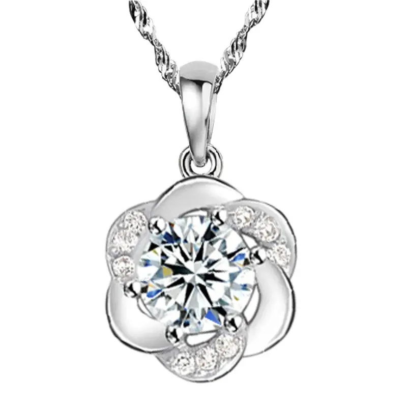 Silver Cross-Braceled Flower Pendant Necklace for Women - Image 5