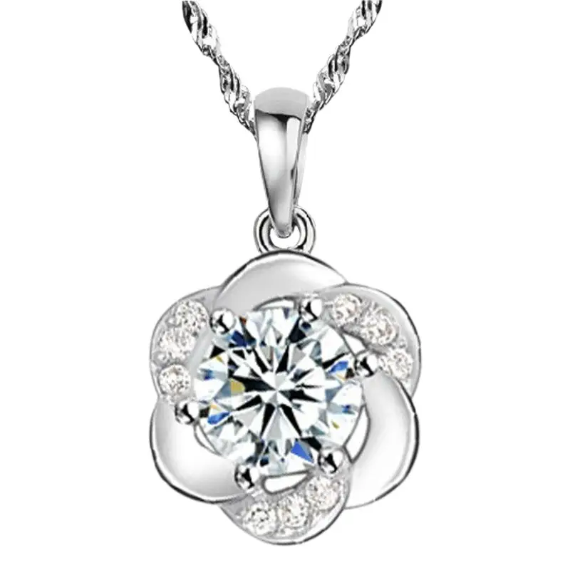 Silver Cross-Braceled Flower Pendant Necklace for Women
