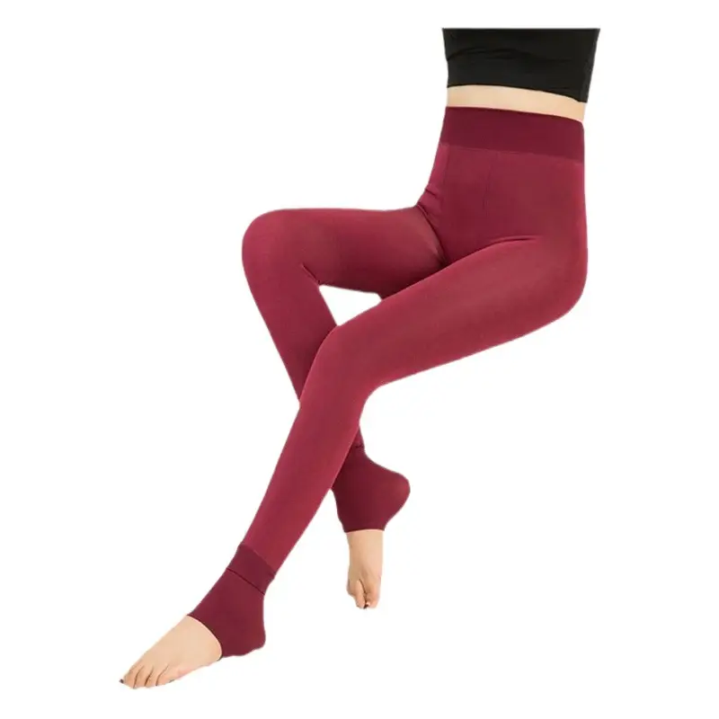 Women Thick Velvet Leggings Green High Waist Winter Warm
