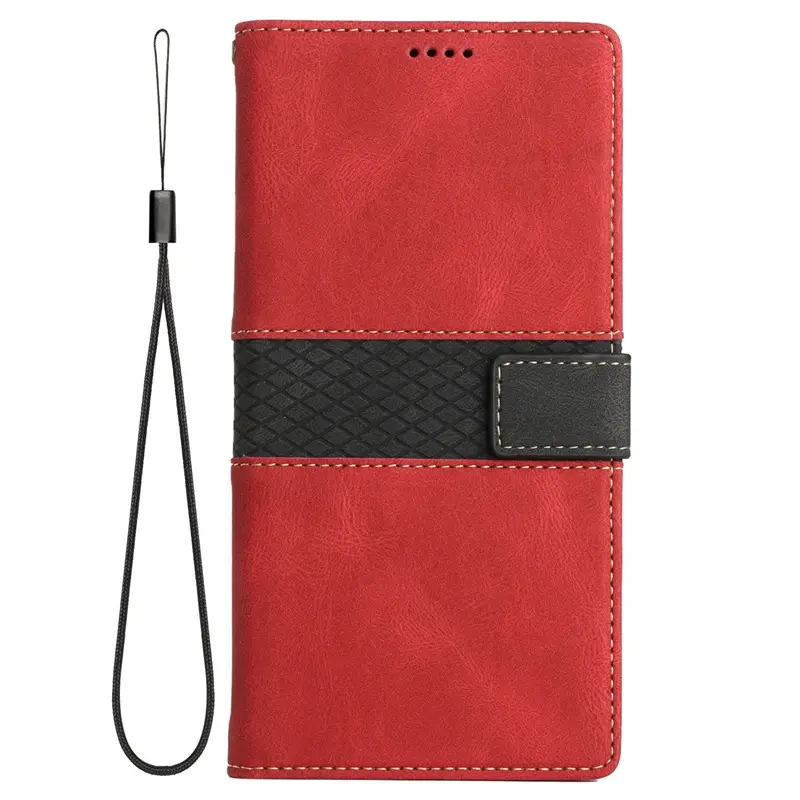 Red Leather Phone Case with Wrist Strap & Card Holder