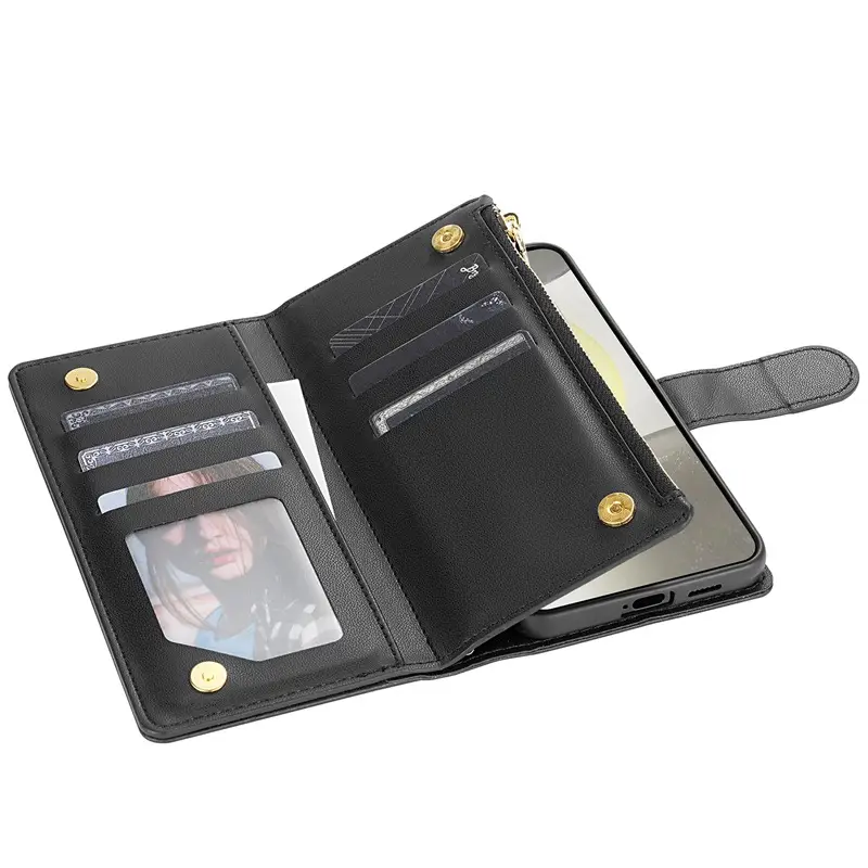 Black Quilted Leather Phone Case with Lanyard for S25 Ultra - Image 10