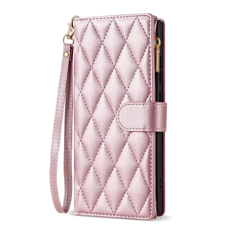 Black Quilted Leather Phone Case with Lanyard for S25 Ultra - Image 2